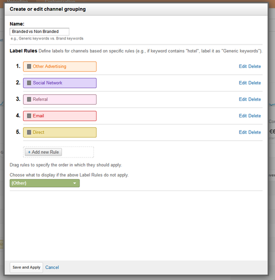 Erase the groups "Paid Search", "Organic Search" and "Display".