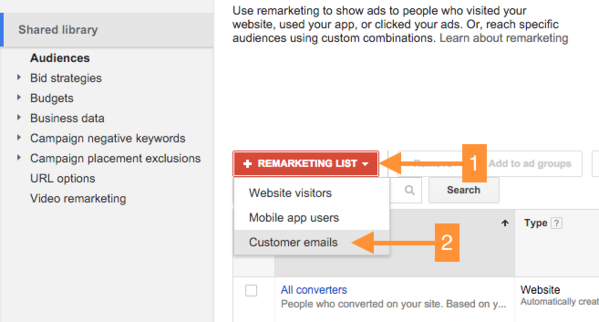 Create a new list for remarketing