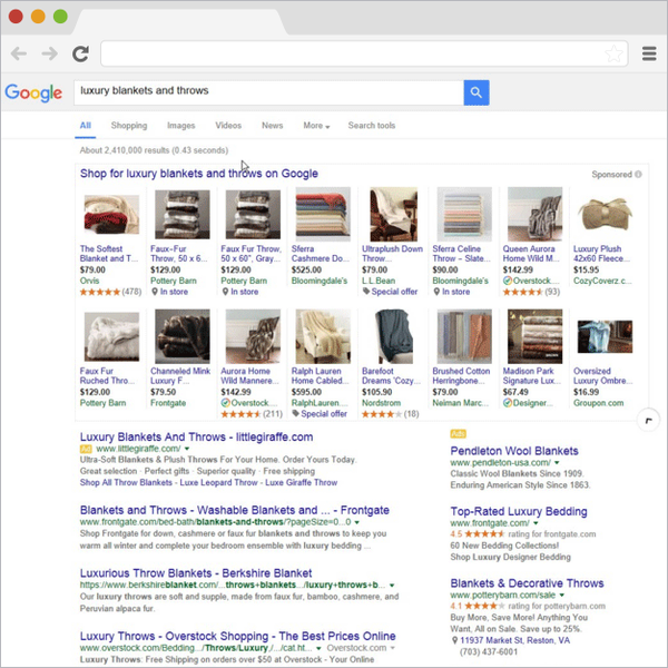 Voorbeeld van Google Shopping