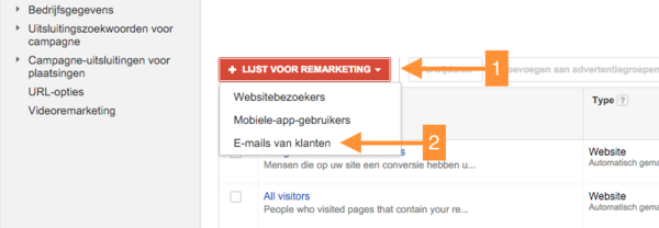 Maak een nieuwe Lijst voor remarketing aan