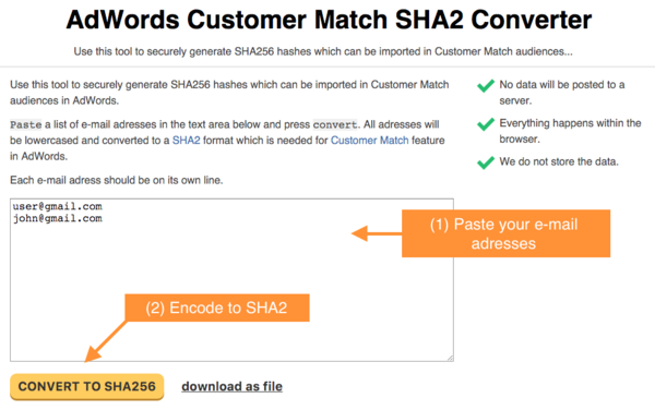 Paste e-mail addresses you want to encode